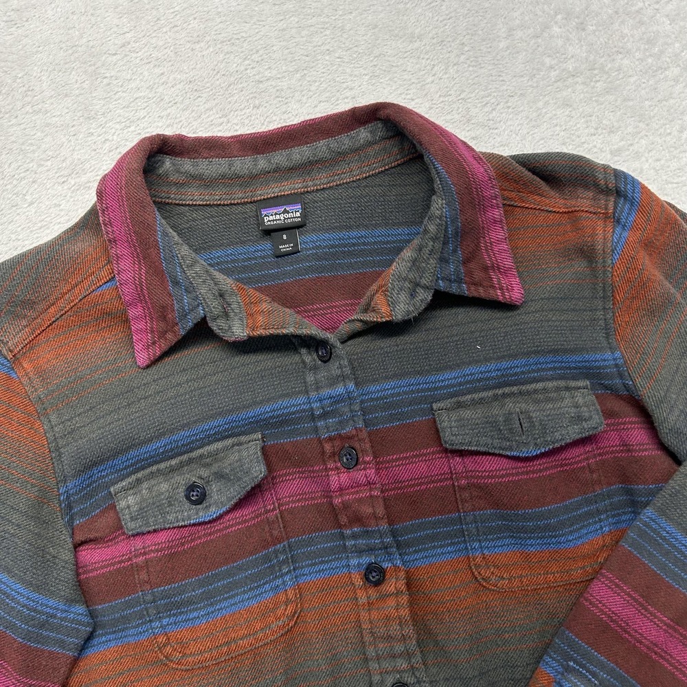 Patagonia Button-Up Womens 8 Multicolor Striped Flannel Organic Cotton